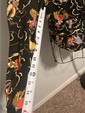 Black Button-Down Shirt with Gold, Red & Purple Horse Print